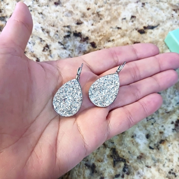 NWOT- Handmade Large Silver Druzy Earrings - Picture 2 of 2